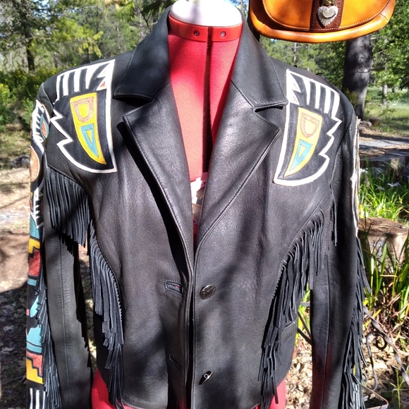 Genuine fringe Leather Wolf motorcycle Jacket - Picture 2 of 6